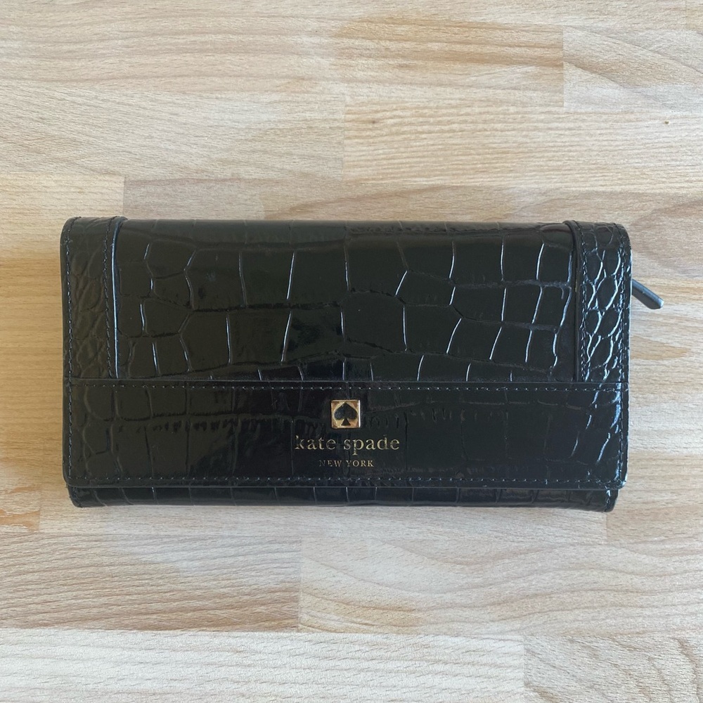 Kate Spade Black Crocodile Long Wallet
